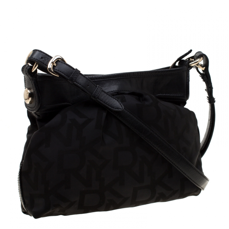 Pre Owned DKNY Black Signature Nylon and Leather Crossbody Bag