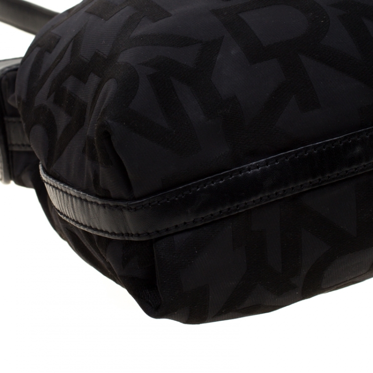 Pre Owned DKNY Black Signature Nylon and Leather Crossbody Bag