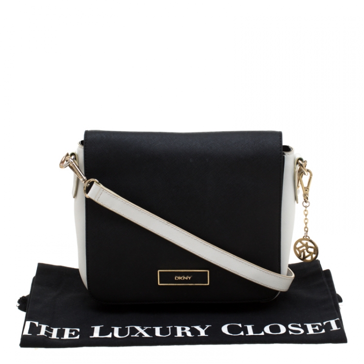Pre Owned DKNY Black/White Leather Crossbody Bag