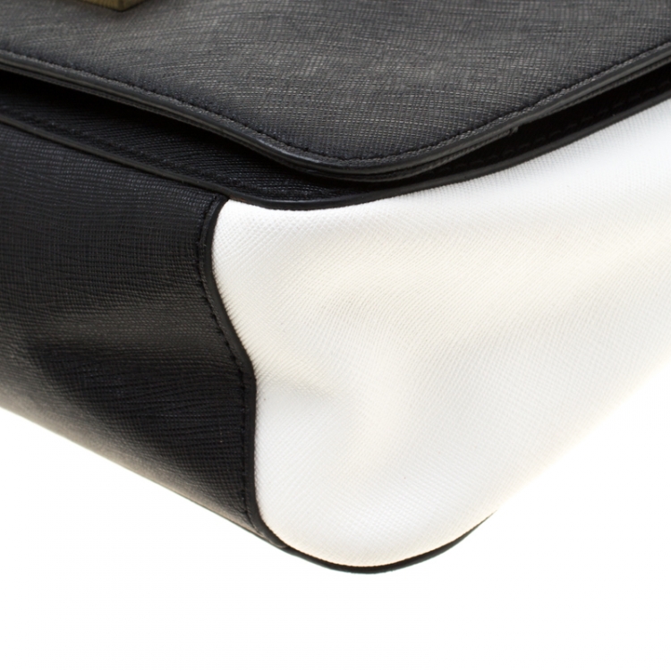 Pre Owned DKNY Black/White Leather Crossbody Bag