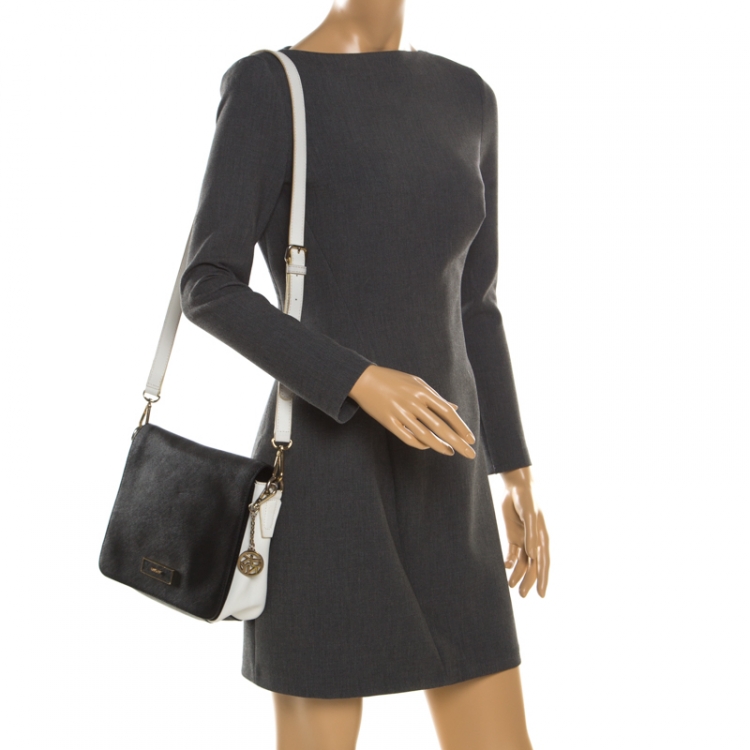 Pre Owned DKNY Black/White Leather Crossbody Bag