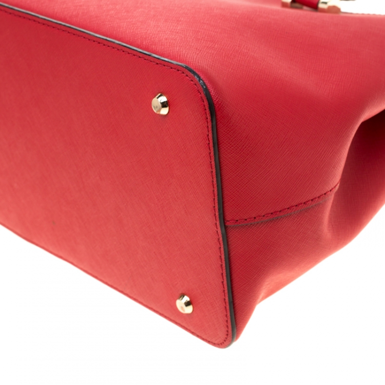 Pre Owned DKNY Red Dona Karan Saffiano Leather Double Zip Tote
