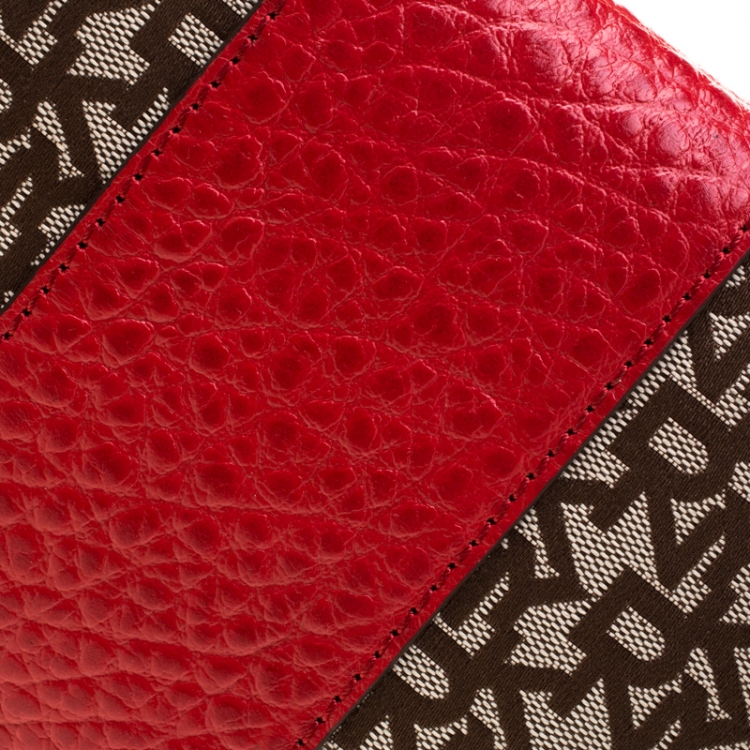 Pre Owned DKNY Red/Beige Canvas and Leather Crossbody Bag