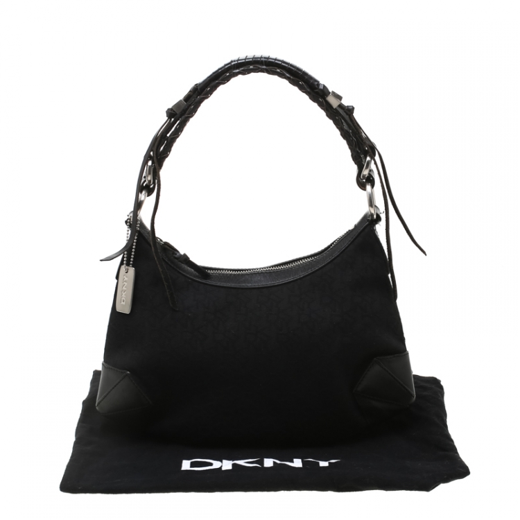 Pre Owned DKNY Black Signature Canvas and Leather Shoulder Bag