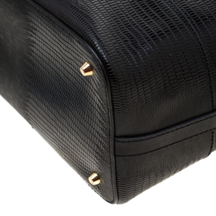 Pre Owned DKNY Black Leather Lizard Embossed Tote