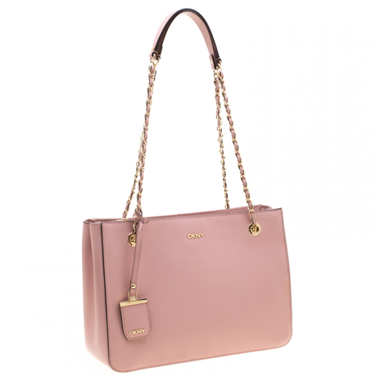 Pre Owned DKNY Pink Leather Top Zip Tote