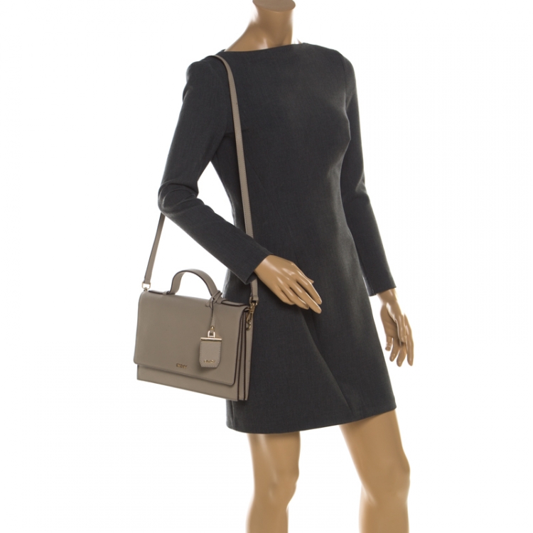 Pre Owned DKNY Grey Leather Top Handle Bag