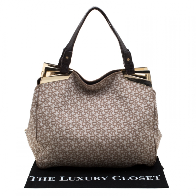 Pre Owned DKNY Beige/Brown Signature Canvas Hobo