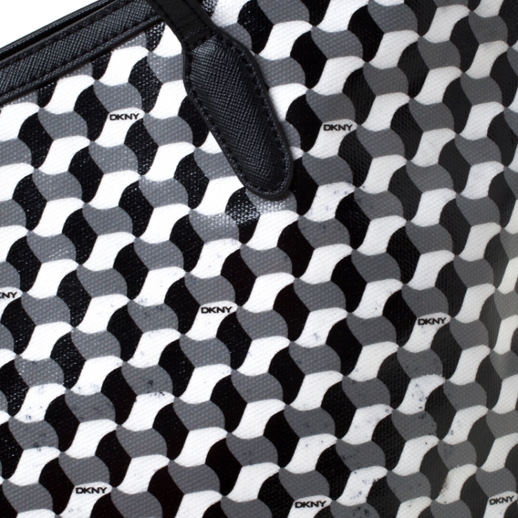 مملوكة مسبقًا DKNY Black/White Coated Canvas and Leather Geometric Printed Tote