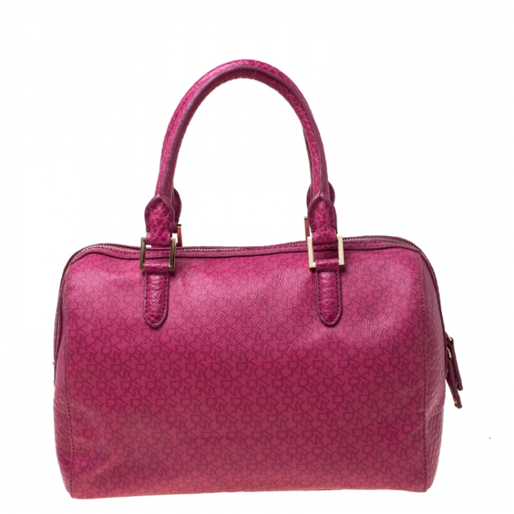 Pre Owned DKNY Pink Monogram Canvas Boston Bag