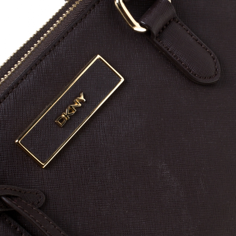 Pre Owned Dkny Dark Maroon Leather Double Zip Tote