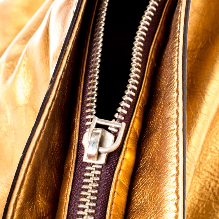 Pre Owned DKNY Metallic Gold Leather Hobo 