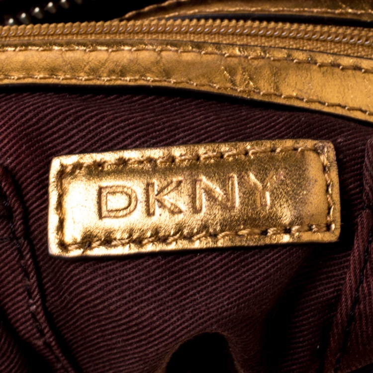 Pre Owned DKNY Metallic Gold Leather Hobo 