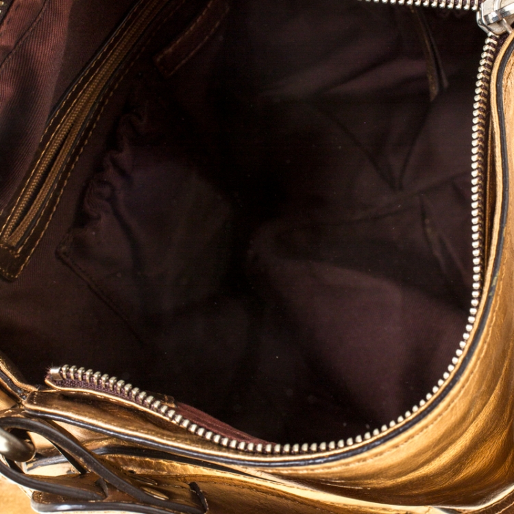 Pre Owned DKNY Metallic Gold Leather Hobo 