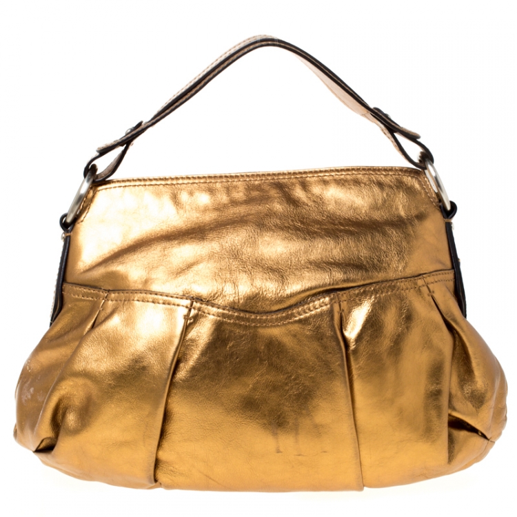 Pre Owned DKNY Metallic Gold Leather Hobo 