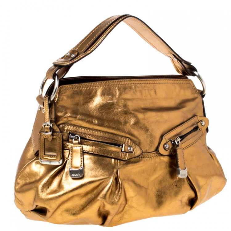 Pre Owned DKNY Metallic Gold Leather Hobo 