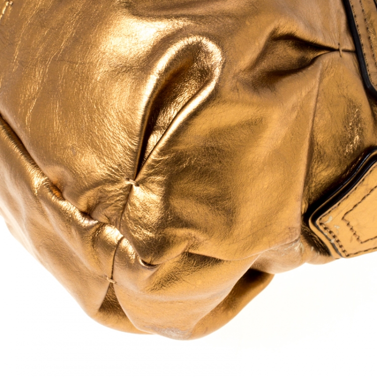 Pre Owned DKNY Metallic Gold Leather Hobo 