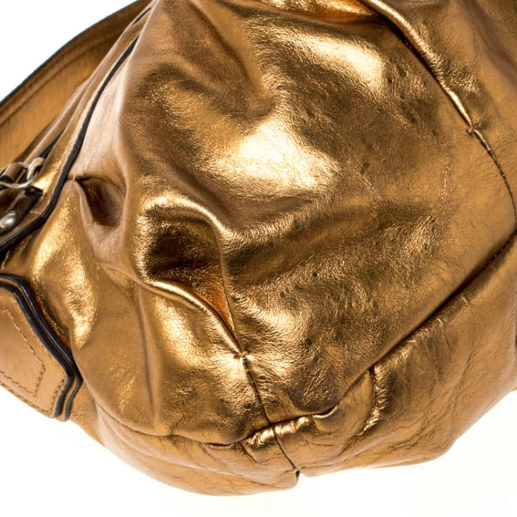 Pre Owned DKNY Metallic Gold Leather Hobo 
