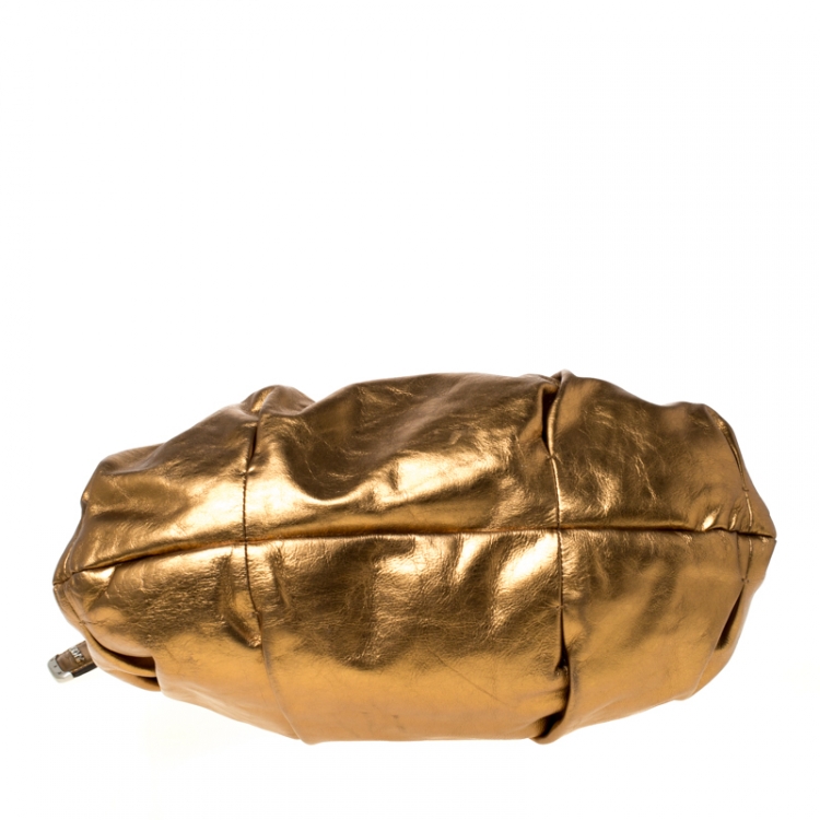 Pre Owned DKNY Metallic Gold Leather Hobo 