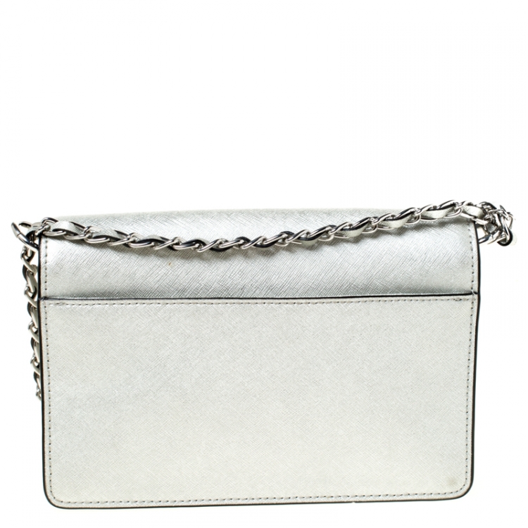 Pre Owned DKNY Silver Leather Bryant Crossbody Bag