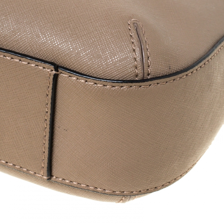 Pre Owned DKNY Dark Beige Leather Top Zip Crossbody Bag