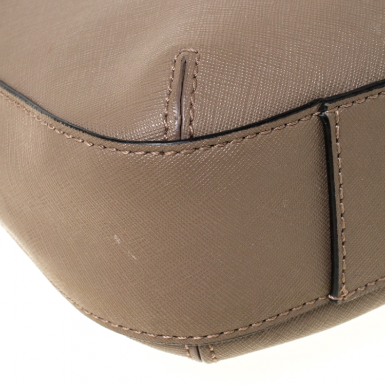 Pre Owned DKNY Dark Beige Leather Top Zip Crossbody Bag