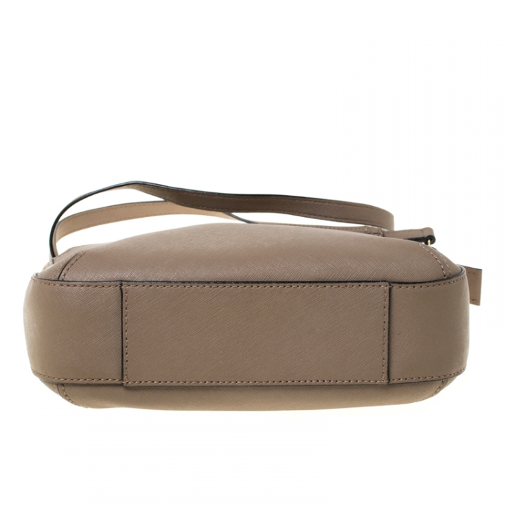 Pre Owned DKNY Dark Beige Leather Top Zip Crossbody Bag