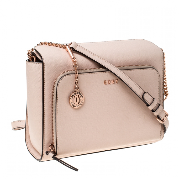 Pre Owned DKNY Pink Leather Bryant Park Pocket Crossbody Bag  
