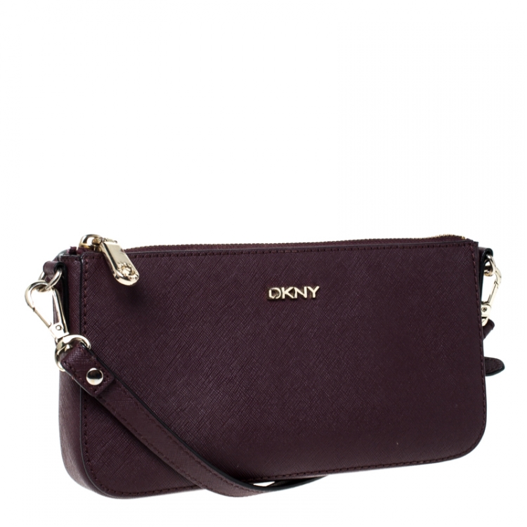 Pre Owned Dkny Burgundy Leather Zip Crossbody Bag