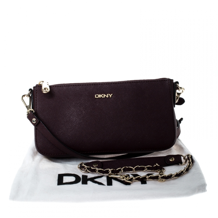 Pre Owned Dkny Burgundy Leather Zip Crossbody Bag