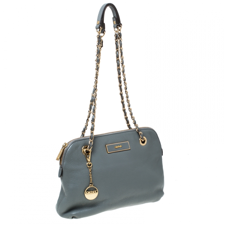 Pre Owned DKNY Grey Leather Shoulder Bag 