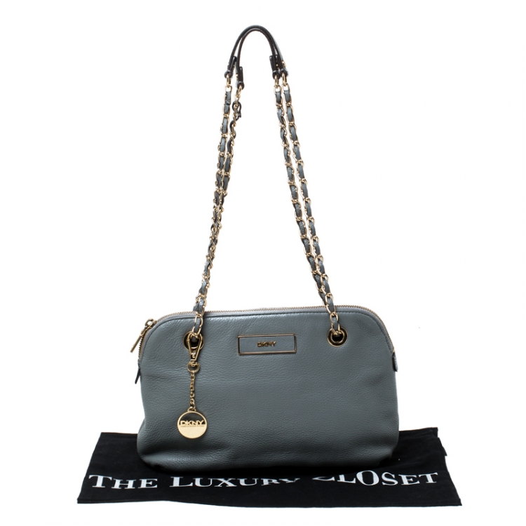 Pre Owned DKNY Grey Leather Shoulder Bag 