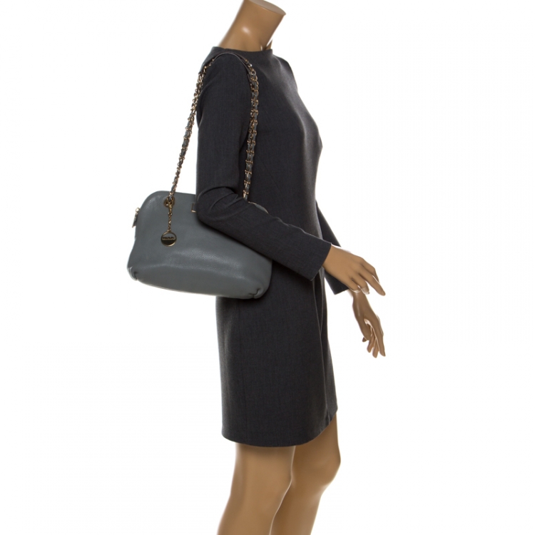 Pre Owned DKNY Grey Leather Shoulder Bag 