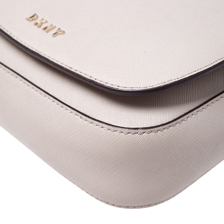 Pre Owned DKNY Grey Leather Flap Crossbody Bag