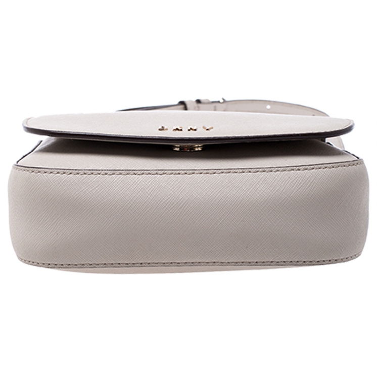 Pre Owned DKNY Grey Leather Flap Crossbody Bag