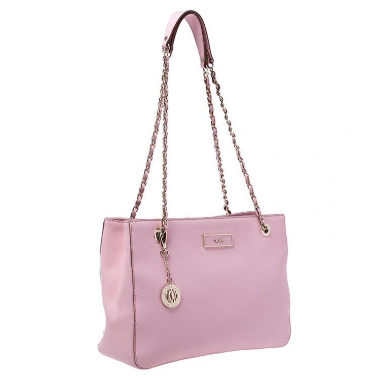Pre Owned DKNY Pink Leather Bryant Zipped Chain Tote