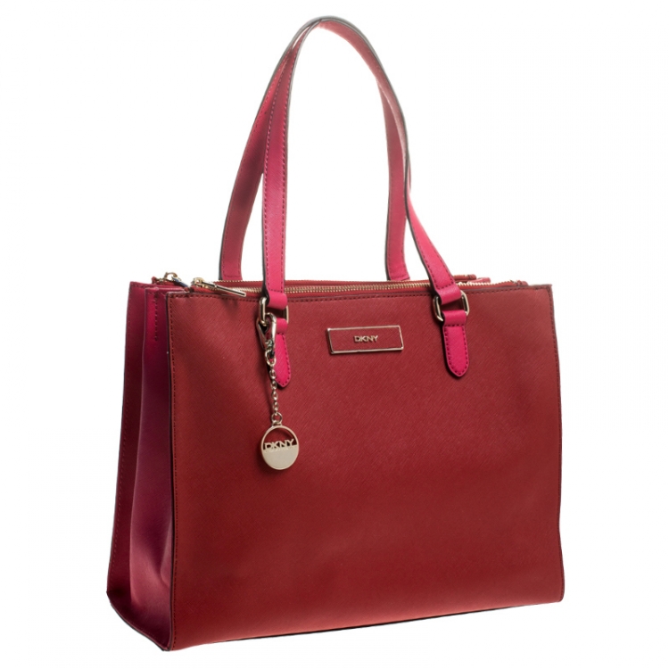 Pre Owned DKNY Red/Pink Leather Tote