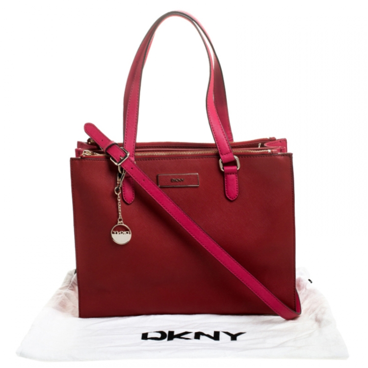 Pre Owned DKNY Red/Pink Leather Tote