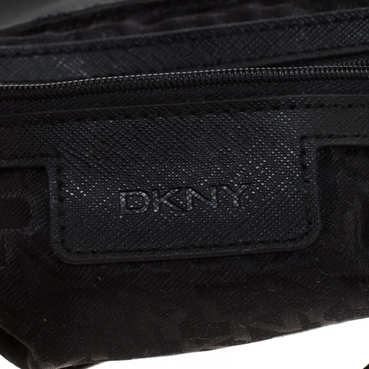 Pre Owned  DKNY Black Canvas and Leather Flap Crossbody Bag