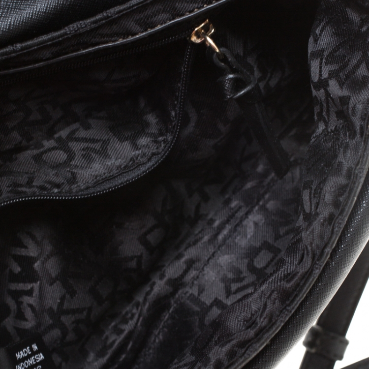Pre Owned  DKNY Black Canvas and Leather Flap Crossbody Bag