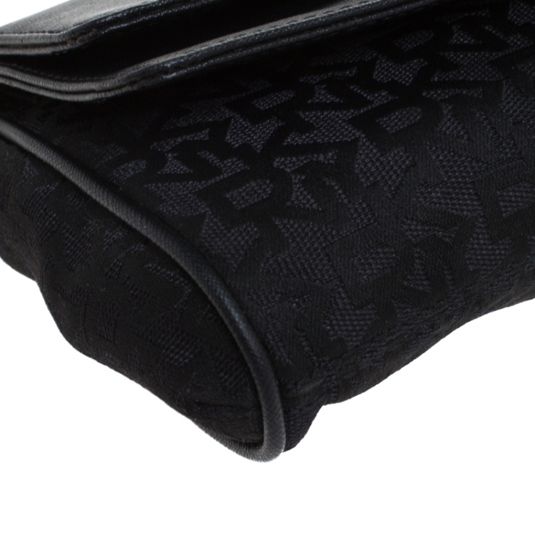 Pre Owned  DKNY Black Canvas and Leather Flap Crossbody Bag