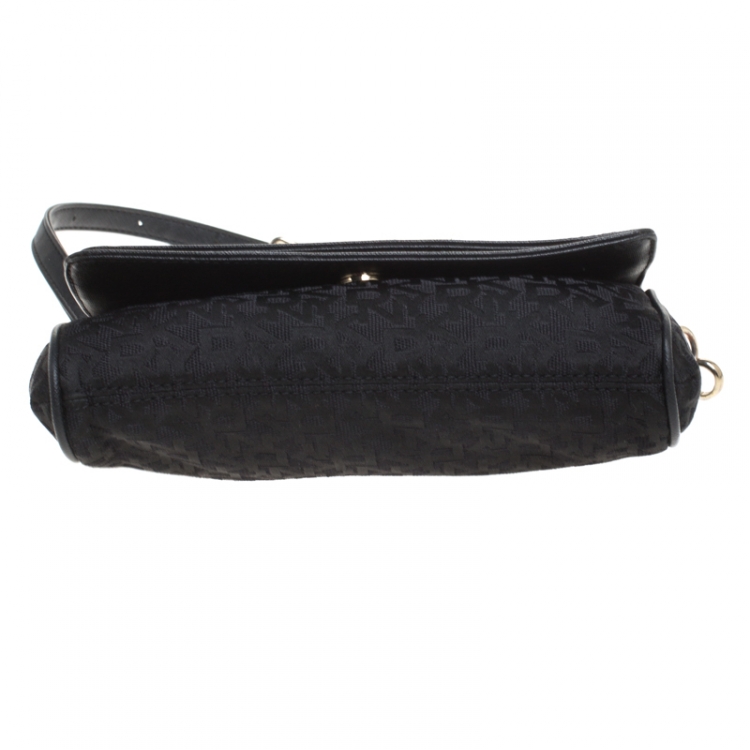 Pre Owned  DKNY Black Canvas and Leather Flap Crossbody Bag