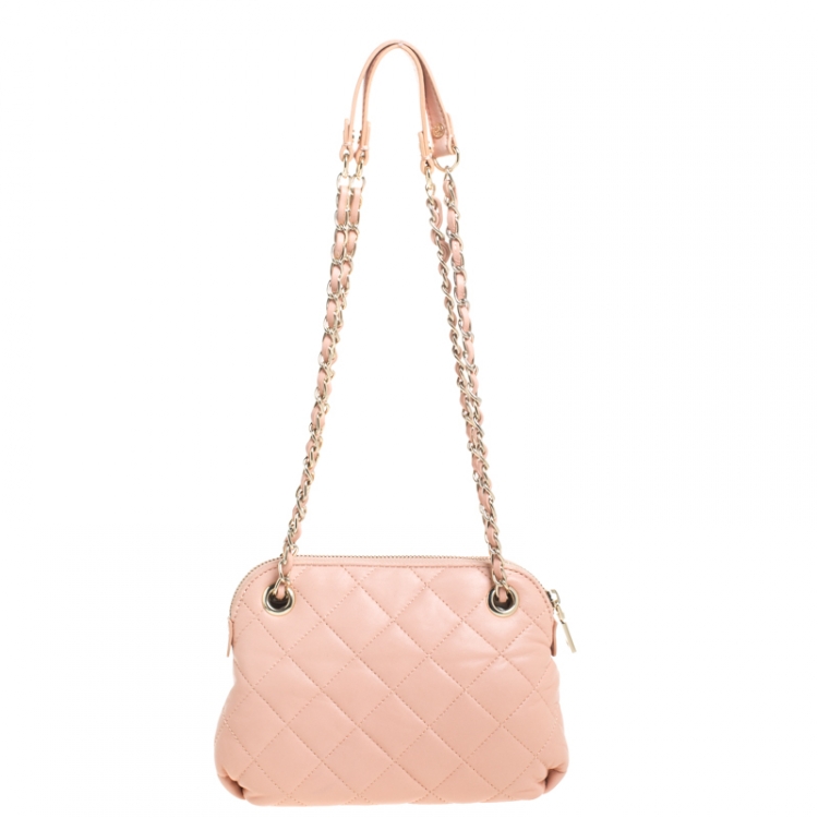 Pre Owned Dkny Soft Pink Quilted Nappa Leather Crossbody Bag