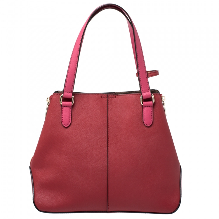 Pre Owned DKNY Magenta Saffiano Leather Large Side Zipper Tote 