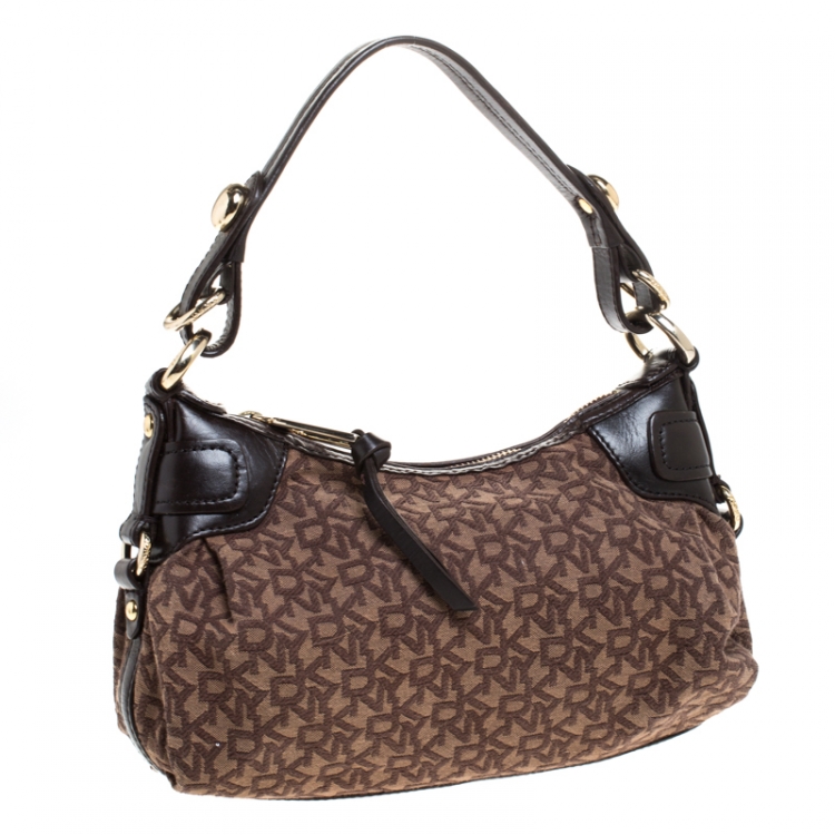 Pre Owned DKNY Brown Signature Fabric and Leather Hobo