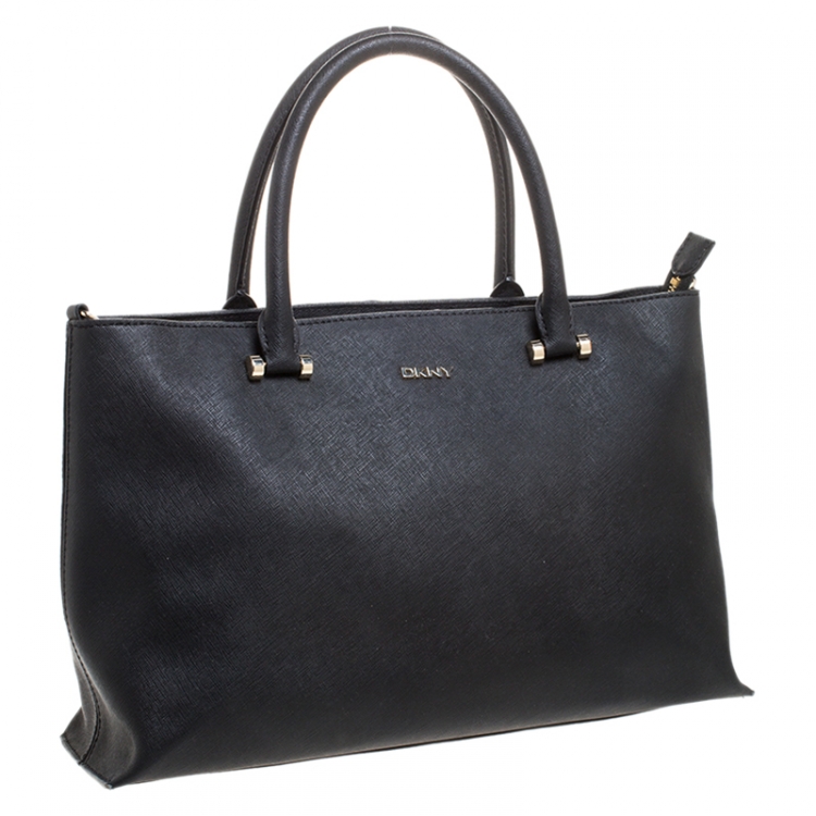 Pre Owned DKNY Black Leather Dona Karan Zip Tote
