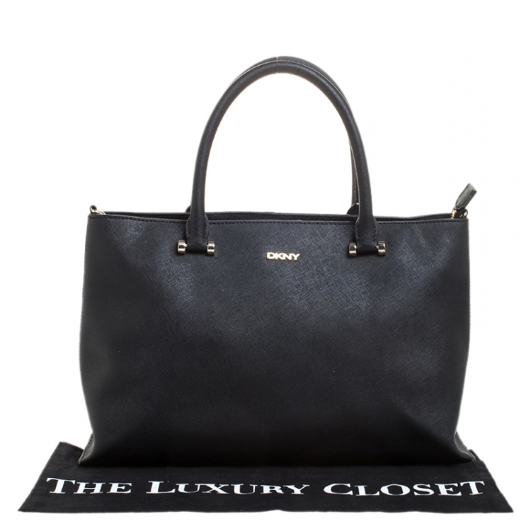 Pre Owned DKNY Black Leather Dona Karan Zip Tote