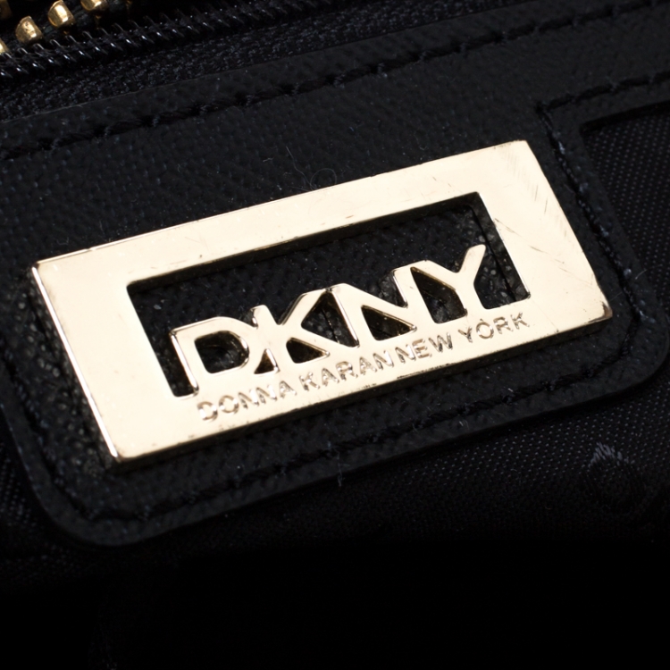 Pre Owned DKNY Black Leather Double Zip Convertible Tote