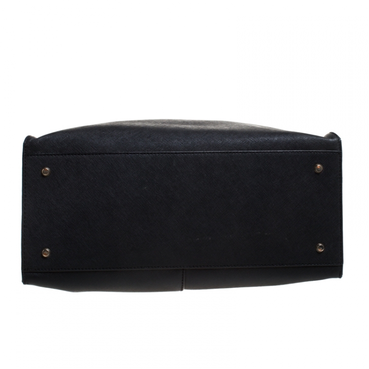 Pre Owned DKNY Black Leather Double Zip Convertible Tote