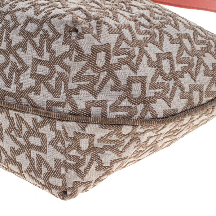 Pre Owned Dkny Beige/Red Signature Canvas Small Hobo